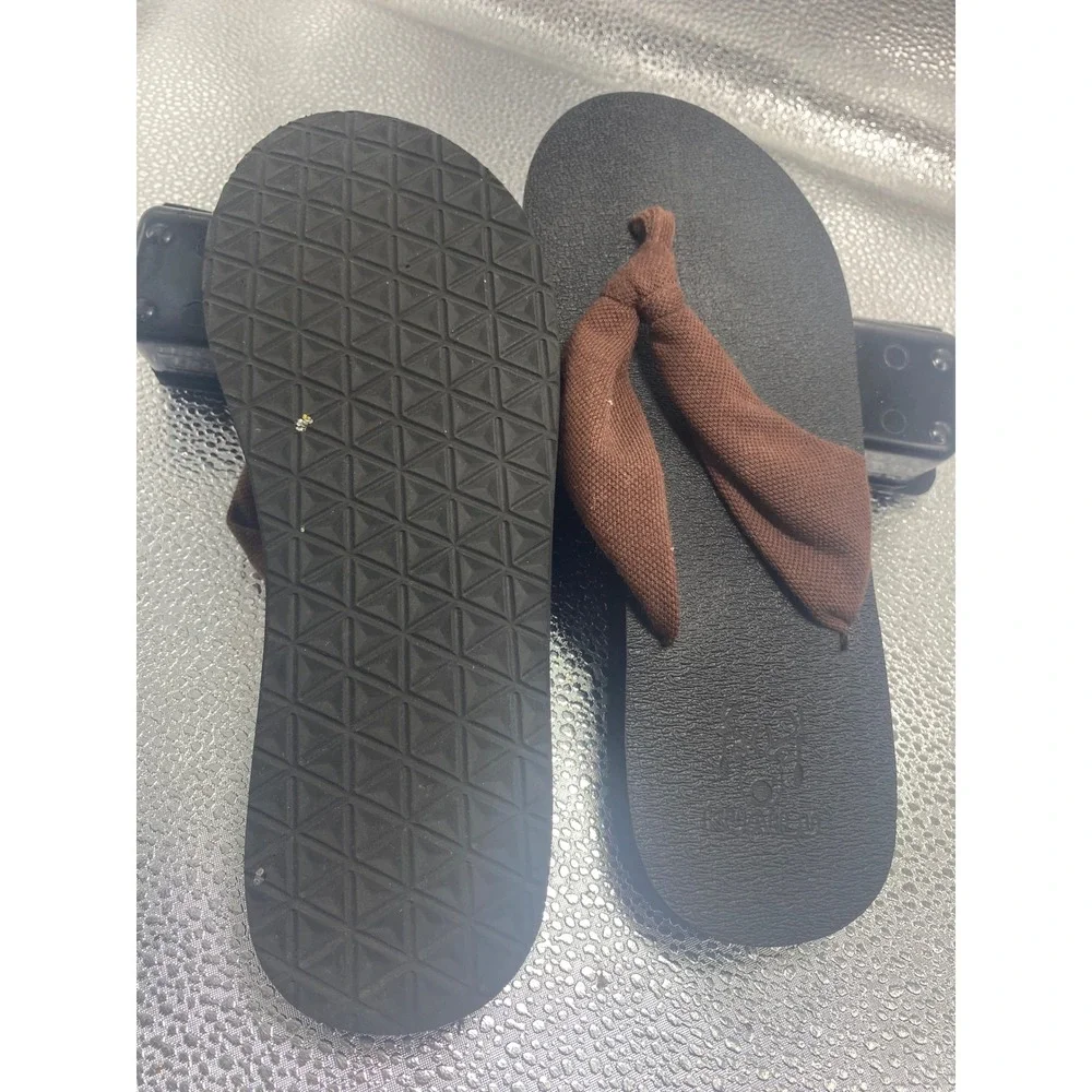 Kuailu Yoga Mat Flip Flops Brown Fabric Strap Cushioned Sandals Mens 9 Womens 11